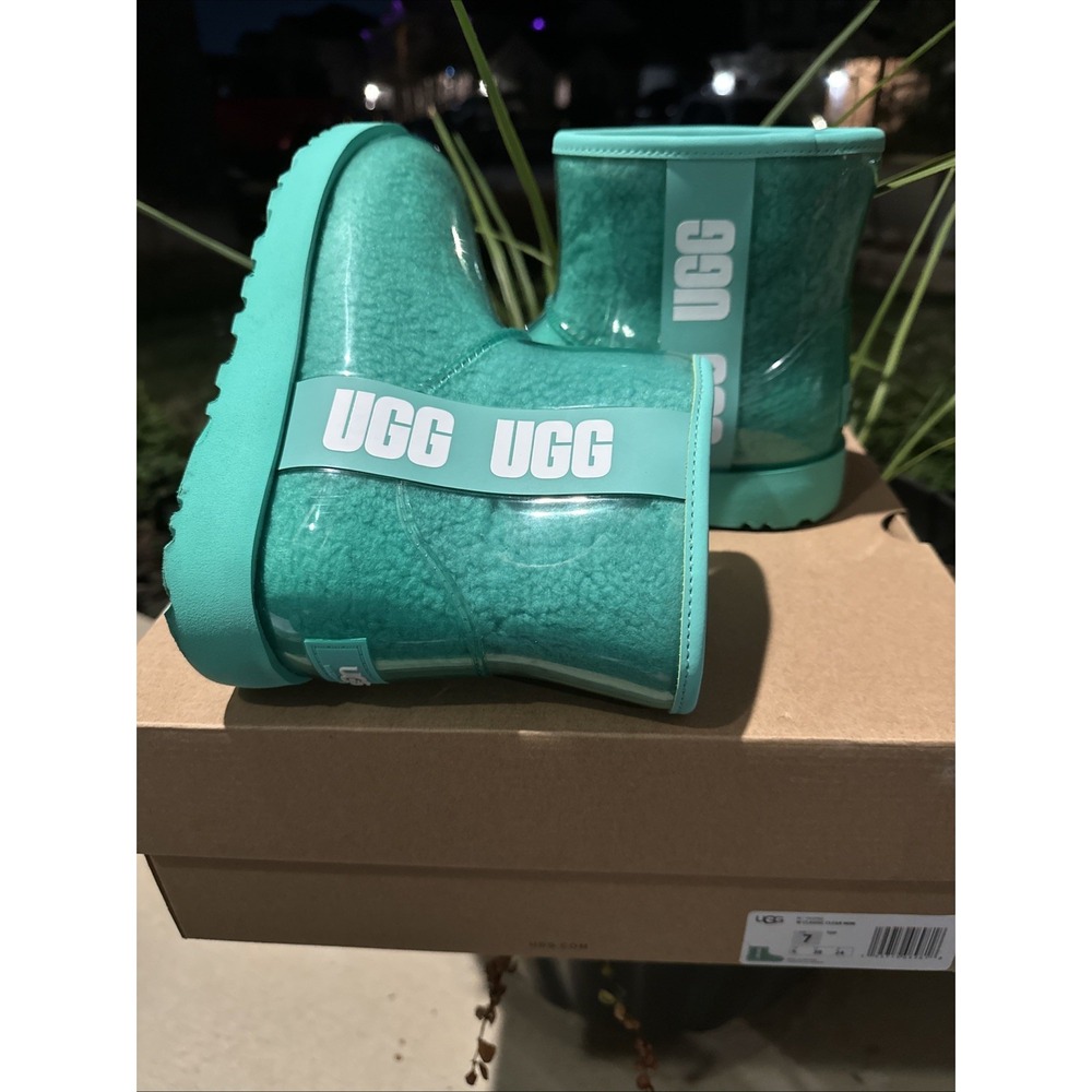 UGG Women Classic Clear Mini Waterproof Boot Size 7 Mint Green 1113190 W/Box